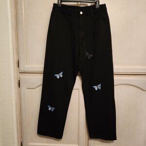 Shein MANFINITY | Black Denim‎ Jeans | Blue Butterflies | 30